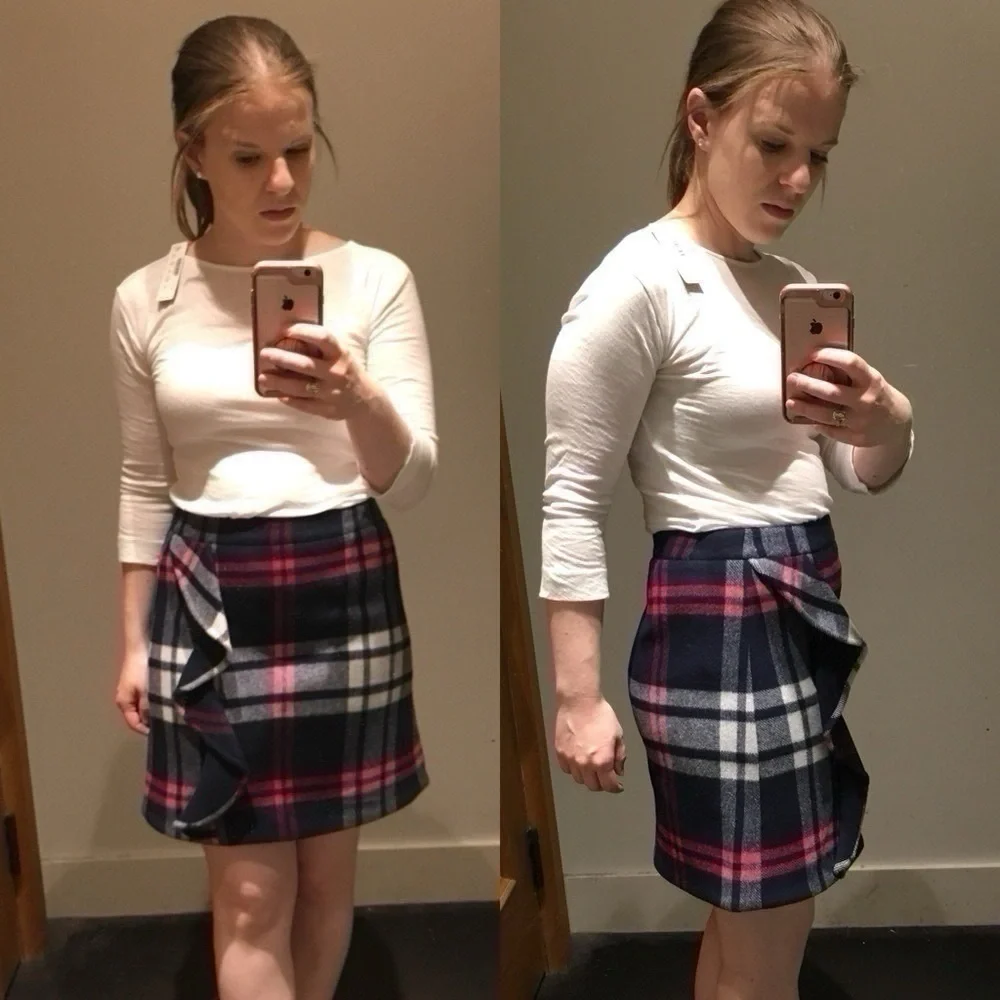 J.Crew Navy Plaid Mini Wool Ruffle Skirt